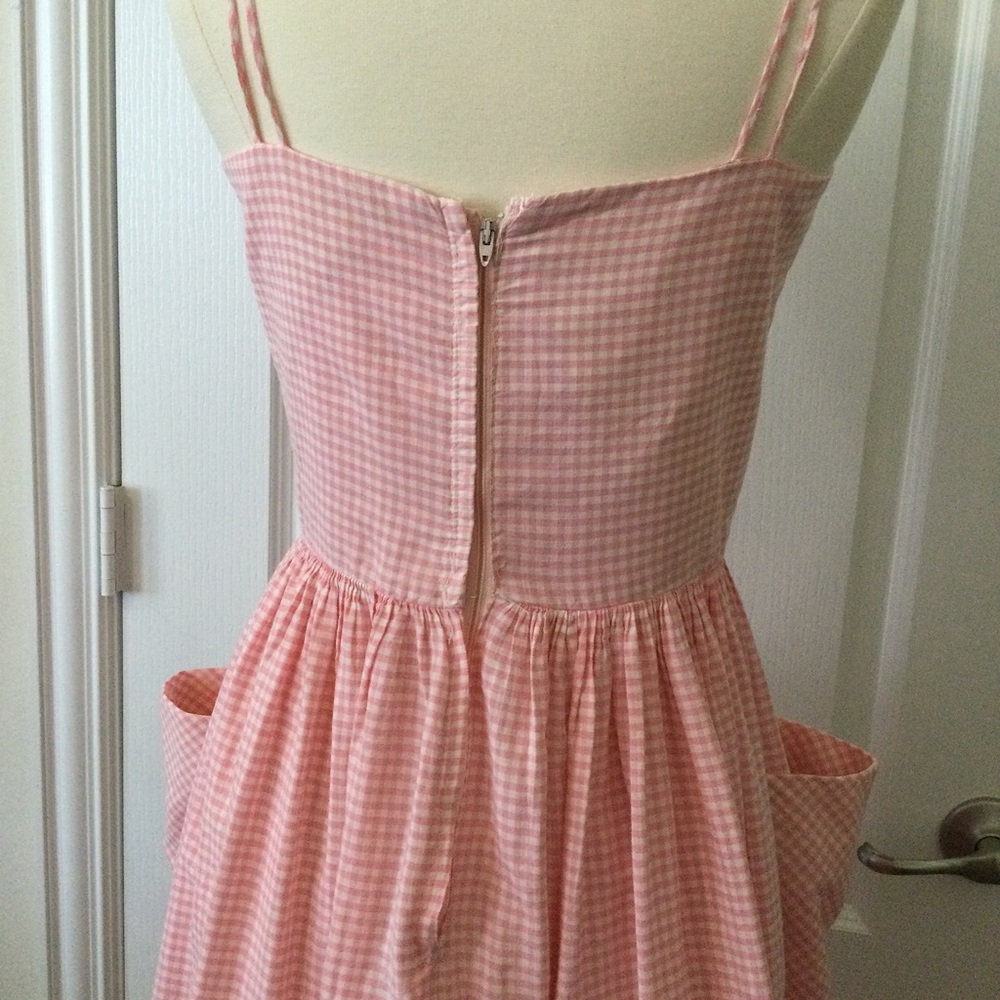 Vintage 1960s Pink Gingham Summer Dress Floral Organza Lace Sz S - Picture 7 of 7